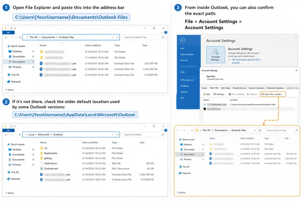 find outlook data file location