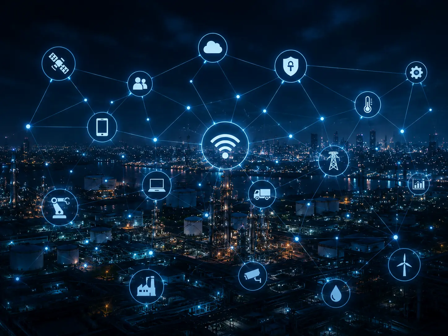 A network of connected IoT devices representing the 21 billion-device global landscape in 2026