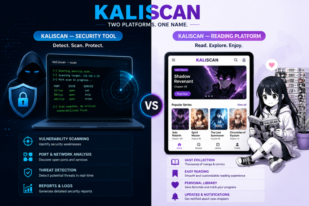 Kaliscan dual identity — cybersecurity tool vs manga reading platform
