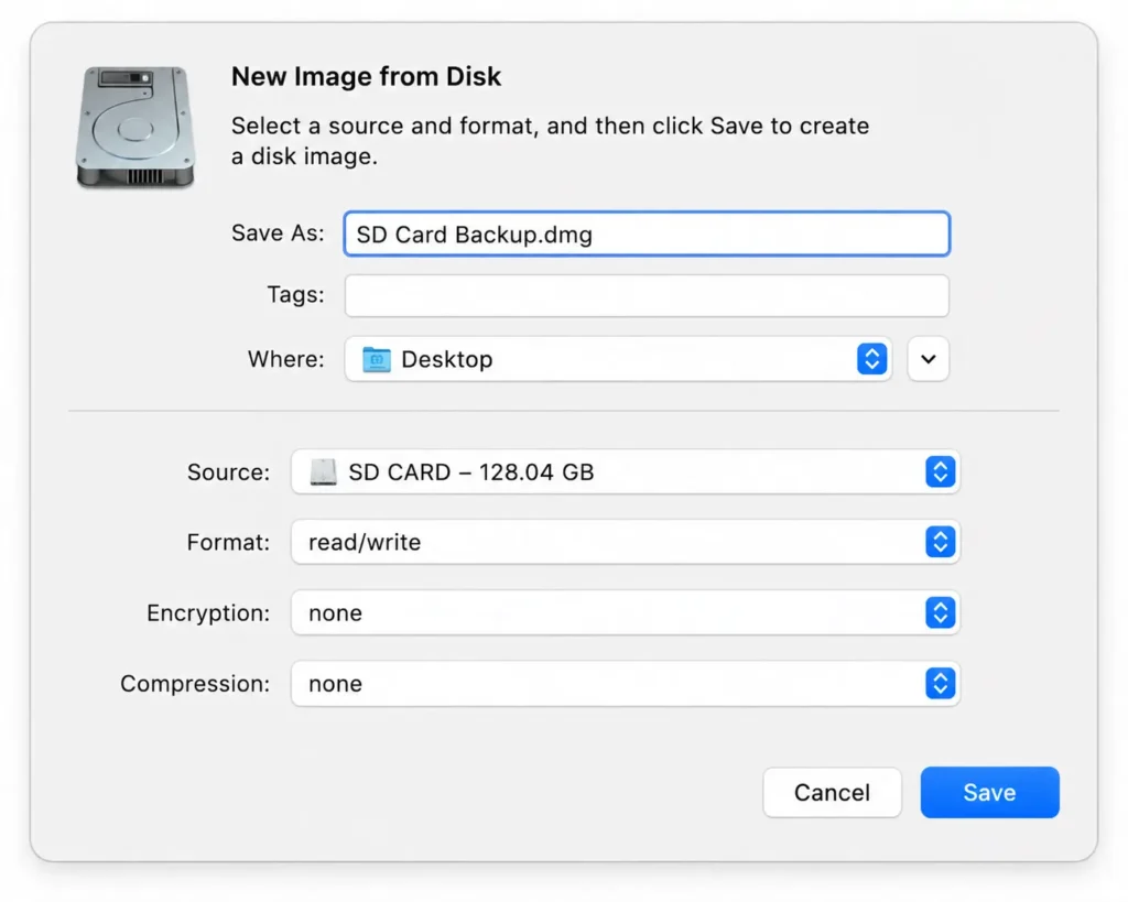 Disk Utility read/write disk image settings