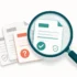 Illustration of a magnifying glass verifying a stack of documents, one marked as sourced and one unverified, representing how to check Droven.io's cybersecurity claims.