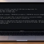 MacBook Pro displaying the “fTPM/PSP NV corrupted” BIOS error message.