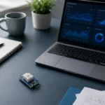 IoT sensor beside data laptop