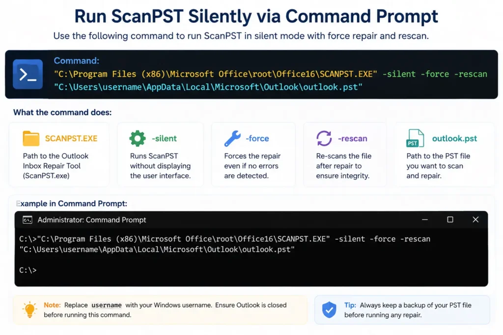 scanpst silent mode command