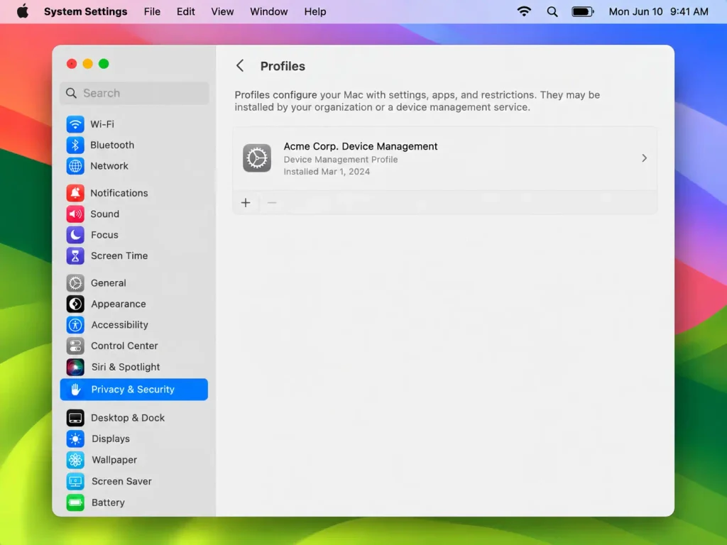 Check device management profiles on Mac