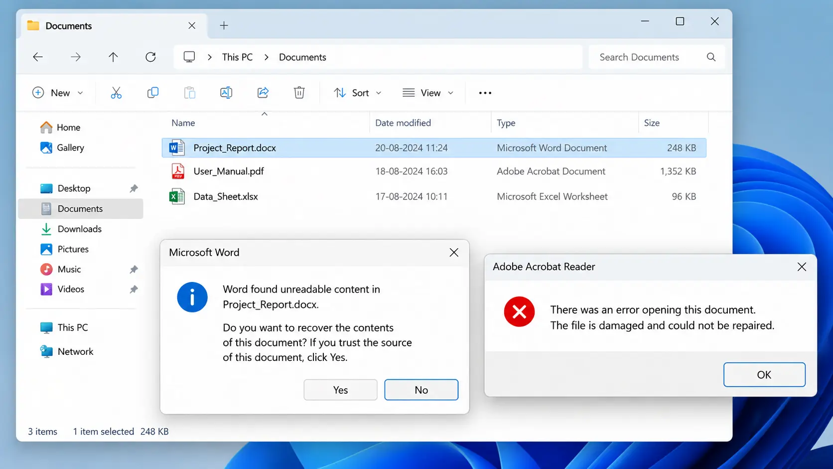 File won’t open error